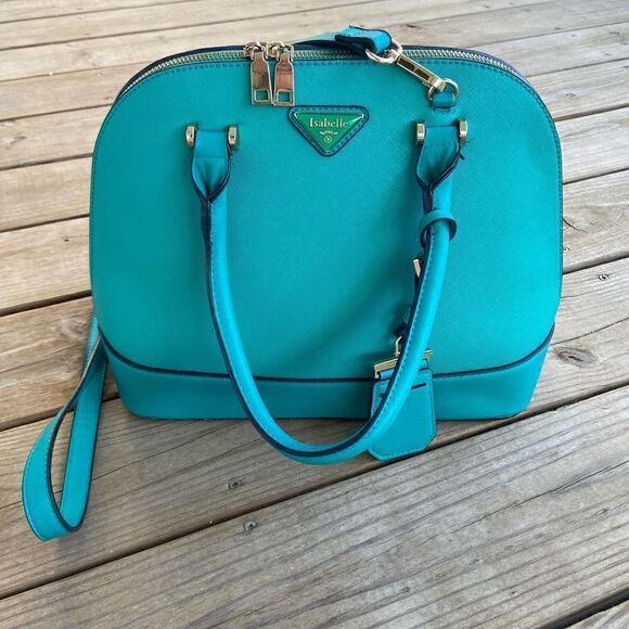 Isabelle Teal Green Vegan Leather Bowler Style Bag & Matching Wallet - Picture 2 of 15
